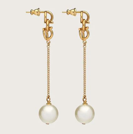 Salvatore Ferragamo Gancini Chain Drop Earrings With Pearl In Gold