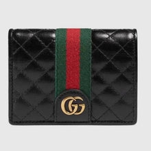 Load image into Gallery viewer, Gucci GG Marmont Web Quilted Card Case Wallet in Black