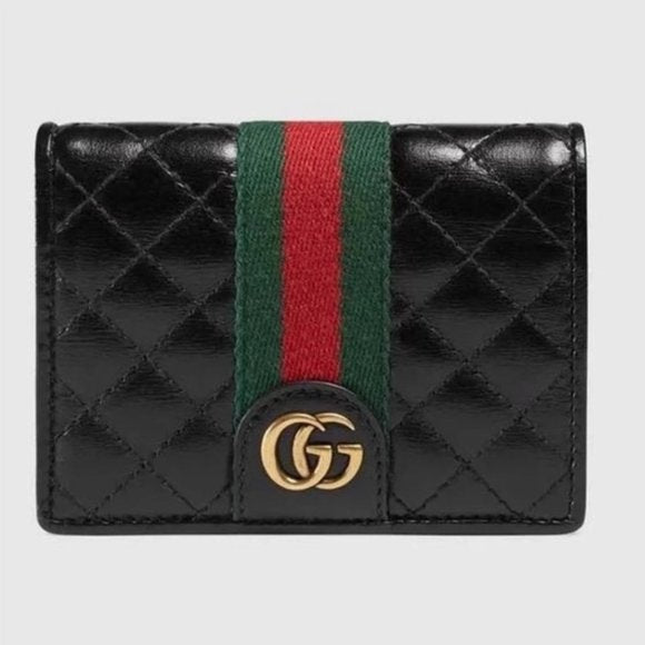 Gucci GG Marmont Web Quilted Card Case Wallet in Black