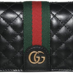 Gucci GG Marmont Web Quilted Card Case Wallet in Black