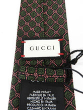 Load image into Gallery viewer, Gucci GG and Rhombus Motif Silk Tie in Pink and Green