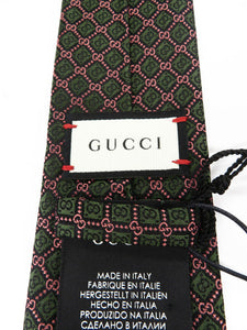 Gucci GG and Rhombus Motif Silk Tie in Pink and Green