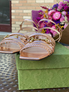 Gucci Horsebit Metallic Pink Leather Strap Sandals