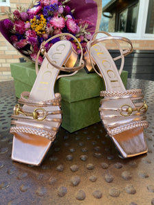 Gucci Horsebit Metallic Pink Leather Strap Sandals