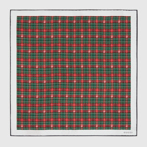 Gucci Check Print Silk Pocket Square in Red and Green