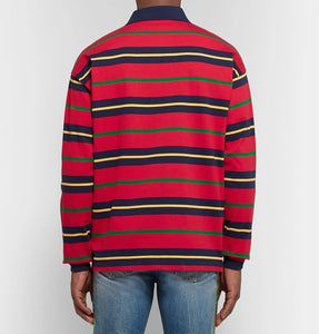 Gucci Striped Long Sleeve Polo with Bee in Red