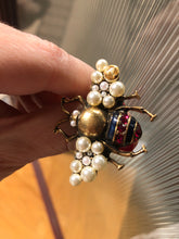 Load image into Gallery viewer, Gucci Bee Ring with Pearls and Red Crystals