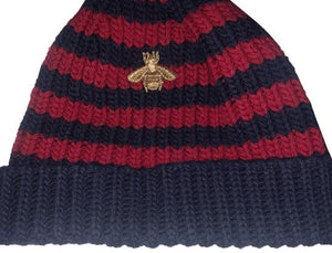 Gucci Red and Blue Beanie Hat with Gold Bee