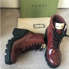 Load image into Gallery viewer, Gucci Leather Trip Boots in Garnet Red