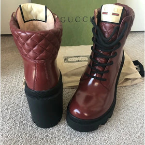 Gucci Leather Trip Boots in Garnet Red
