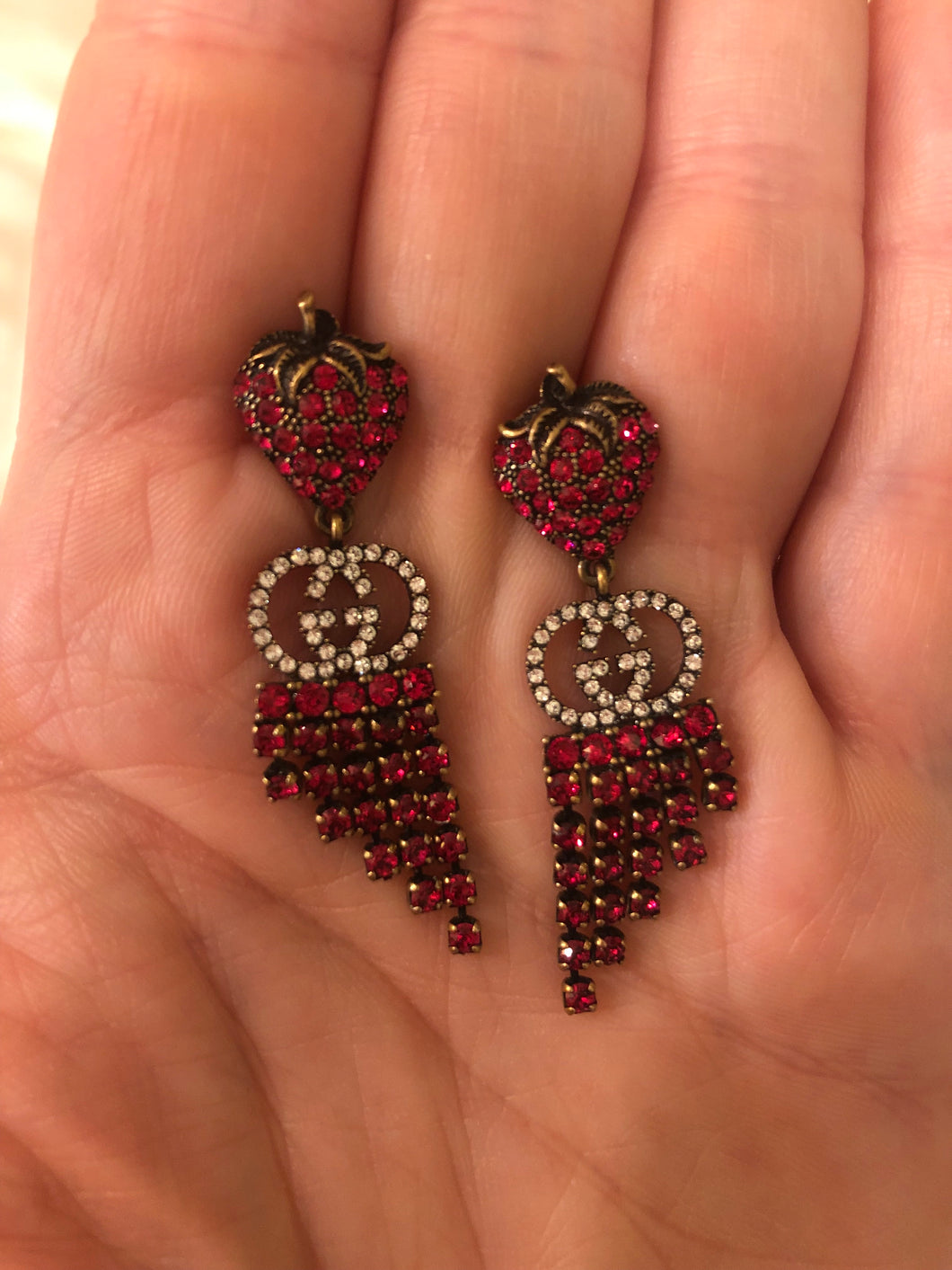Gucci Strawberry Drop Earrings with Red Crystals
