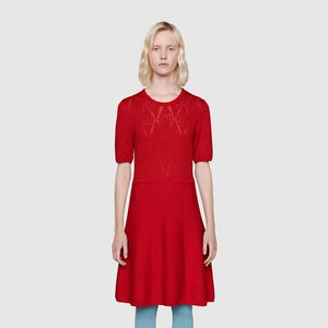 Gucci Red Wool Dress with GG Perforations