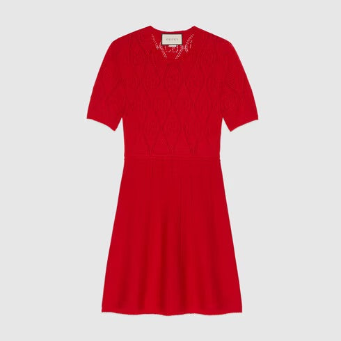 Gucci Red Wool Dress with GG Perforations Gucci Red Wool Dress with GG Perforations