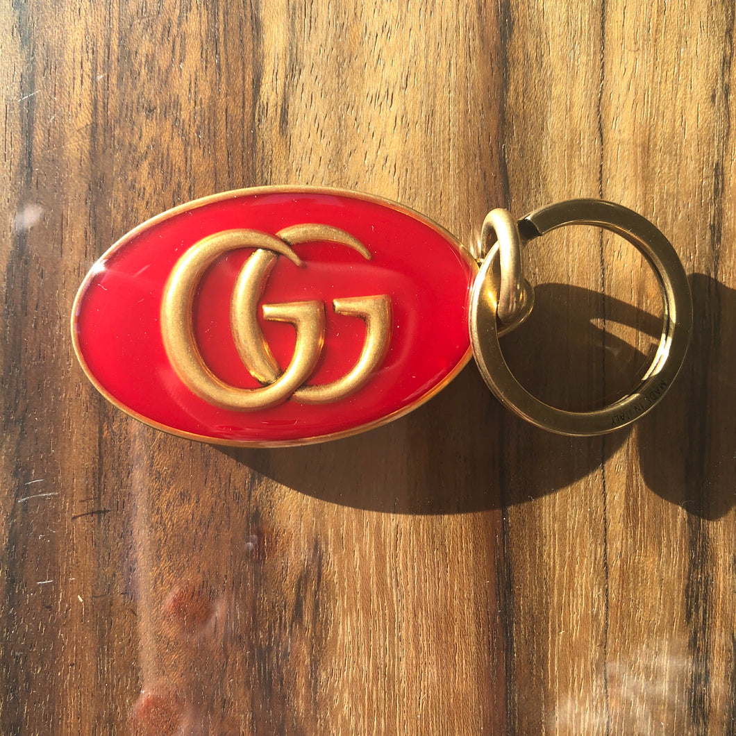 Gucci GG Red Enamel Oval Keychain