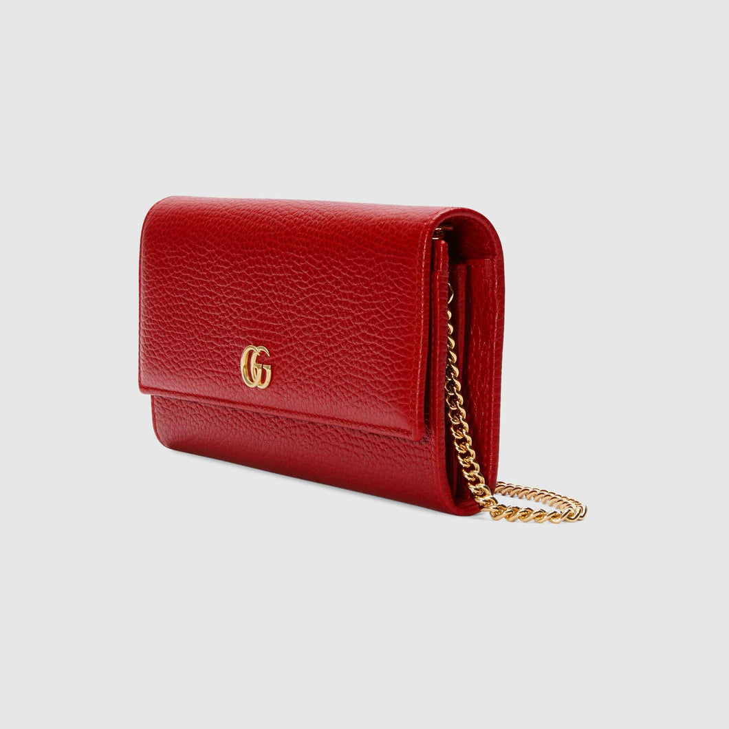 Gucci Marmont Leather Chain Wallet in Red