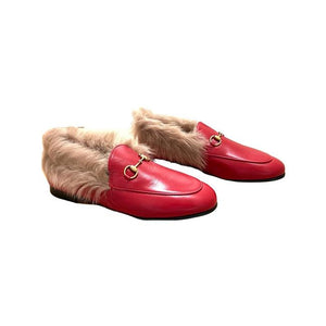 Gucci Horsebit Fur-lined Jordaan Loafer in Red