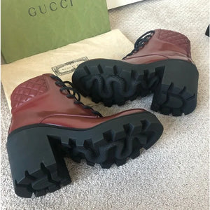 Gucci Leather Trip Boots in Garnet Red