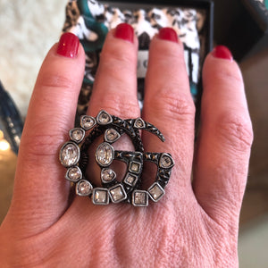 Gucci Crystal Double G Ring in Silver