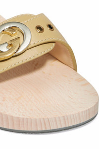 Gucci GG Lifford Wooden Slide Sandals in Beige