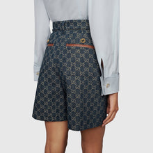 Load image into Gallery viewer, Gucci Aria Jumbo GG Denim Shorts with Ivory GG Pattern Sz 40 New with Tags