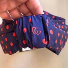 Load image into Gallery viewer, Gucci Navy Headband with Red Polka Dots and Interlocking GG