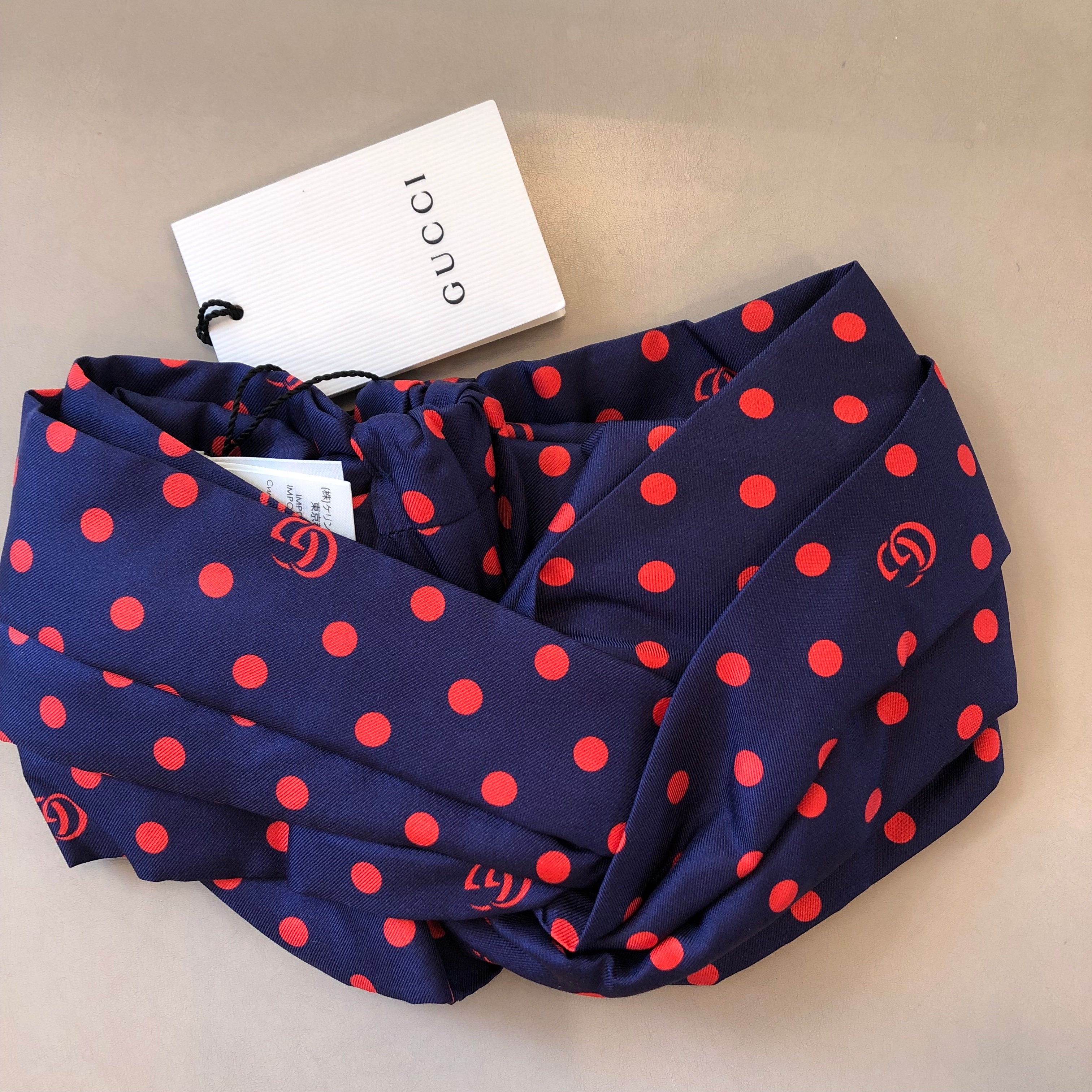 Gucci Navy and Red Polka Dot Headscarf Gucci Navy Headband with Red Polka Dots and Interlocking GG  main image 3