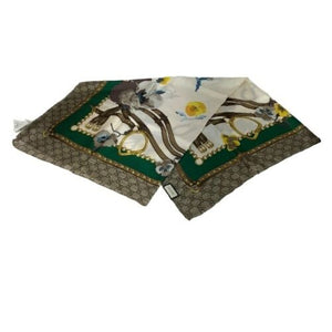 Gucci GG Silk Scarf with Yellow Flowers and Green Border
