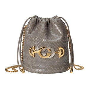 Gucci Snakeskin Zumi Mini Bucket Bag in Gray