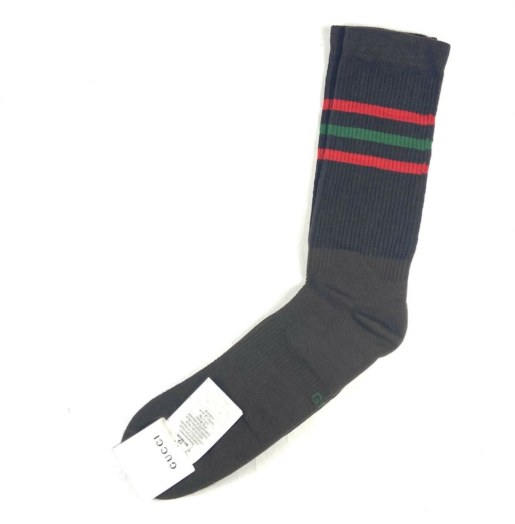 Gucci Black Cotton Socks with Green and Red Web