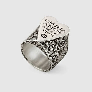 Gucci Sterling Silver Ring with Engraved Heart