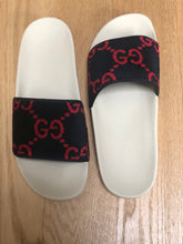 Load image into Gallery viewer, Gucci GG Monogram Velvet Slides in Navy and Red