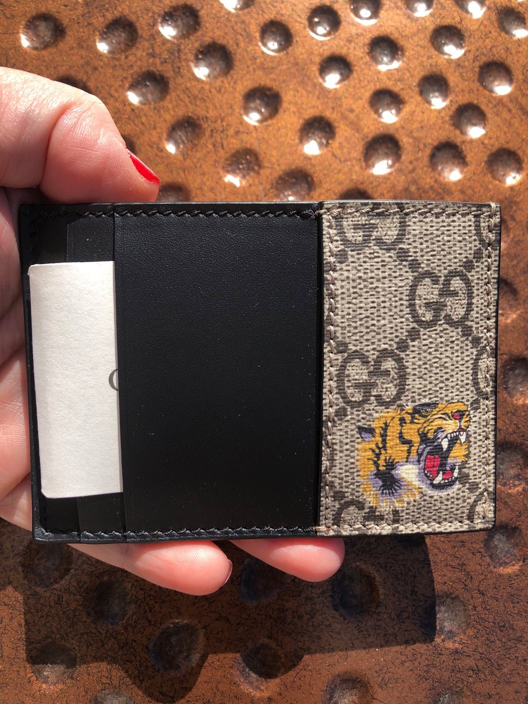 Gg card case with tiger print Clearance