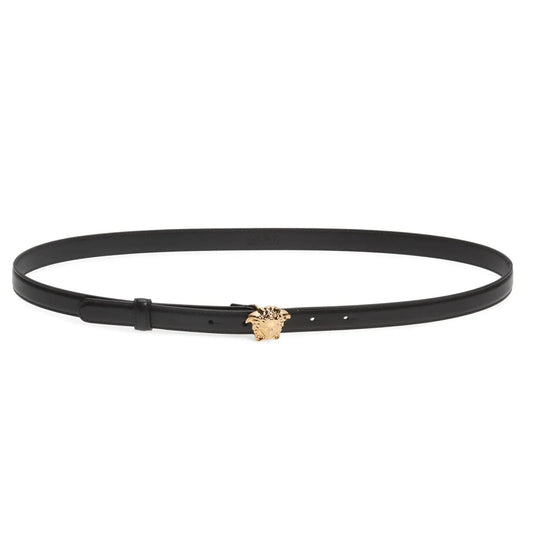 Versace Medusa Skinny Leather Belt in Black