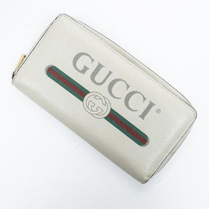 Gucci Printed Logo Leather Zip Around Wallet in White