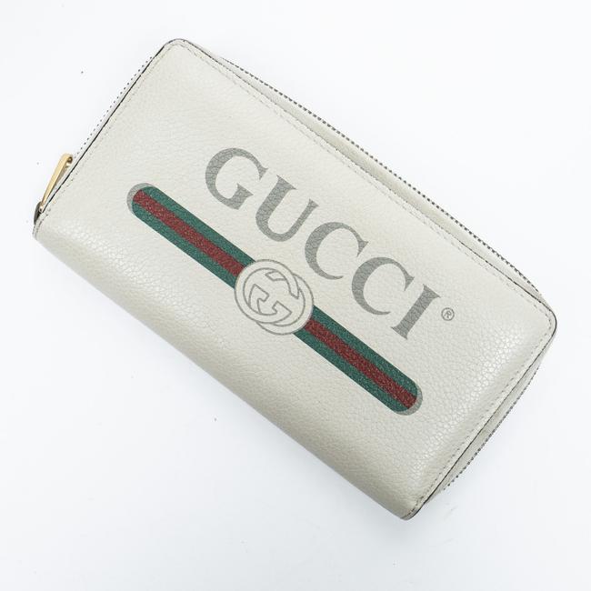 Gucci Printed Logo Leather Zip Around Wallet in White