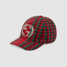 Load image into Gallery viewer, Gucci Houndstooth Baseball Hat With Interlocking G In Red And Green