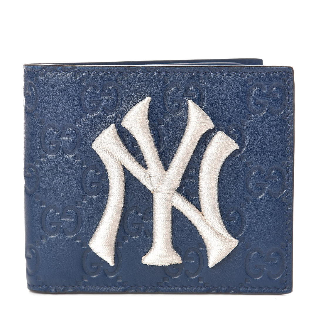 Gucci NY Yankees Embroidered Guccissima Flip Wallet in Navy