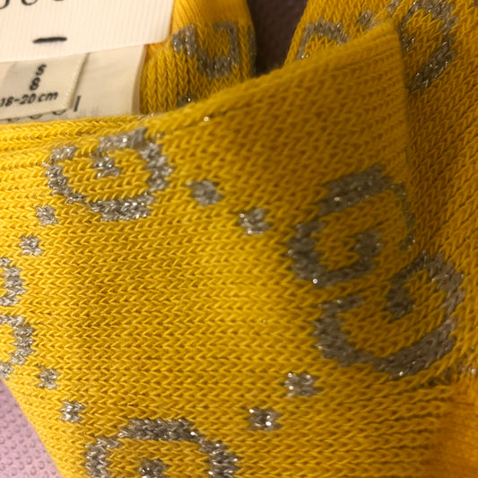 Gucci GG Ankle Socks in Yellow with Silver Lamé GG