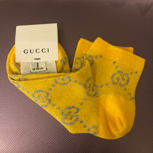 Load image into Gallery viewer, Gucci GG Ankle Socks in Yellow with Silver Lamé GG