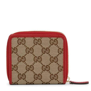 Gucci Original GG Canvas French Wallet in Beige and Red