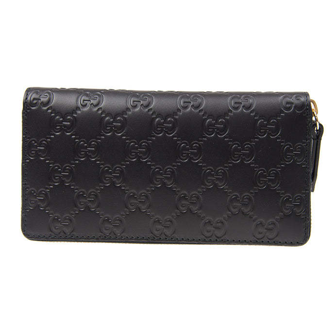 Gucci Interlocking GG Embossed Leather Zip Around Wallet in Black